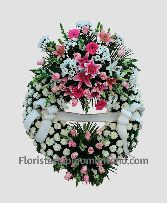 Corona de flores fúnebre blanca y rosa especial para tanatorio